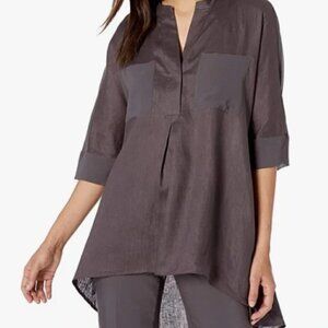 Anne Klein Linen Blend Lagenlook Pocket Tunic Top L Gray 115i